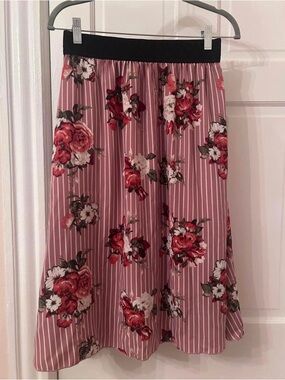LuLaRoe Pink Floral A-Line Skirt with Black Waistband
